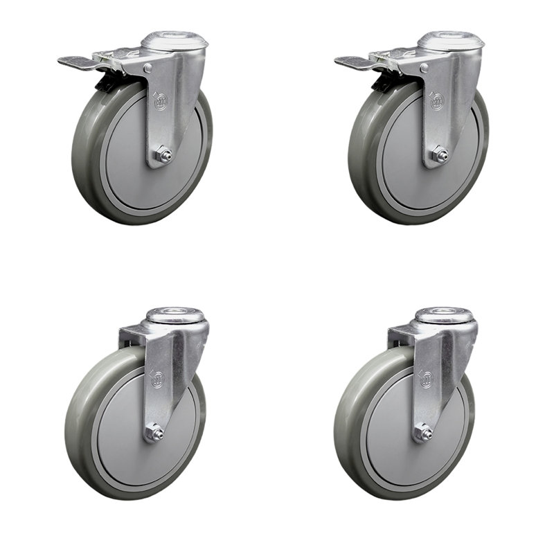 6 Inch  Polyurethane Swivel Bolt Hole Caster Set with 2 Total Lock Brake/SCC-BHTTL20S614-PPUB-2-S-2