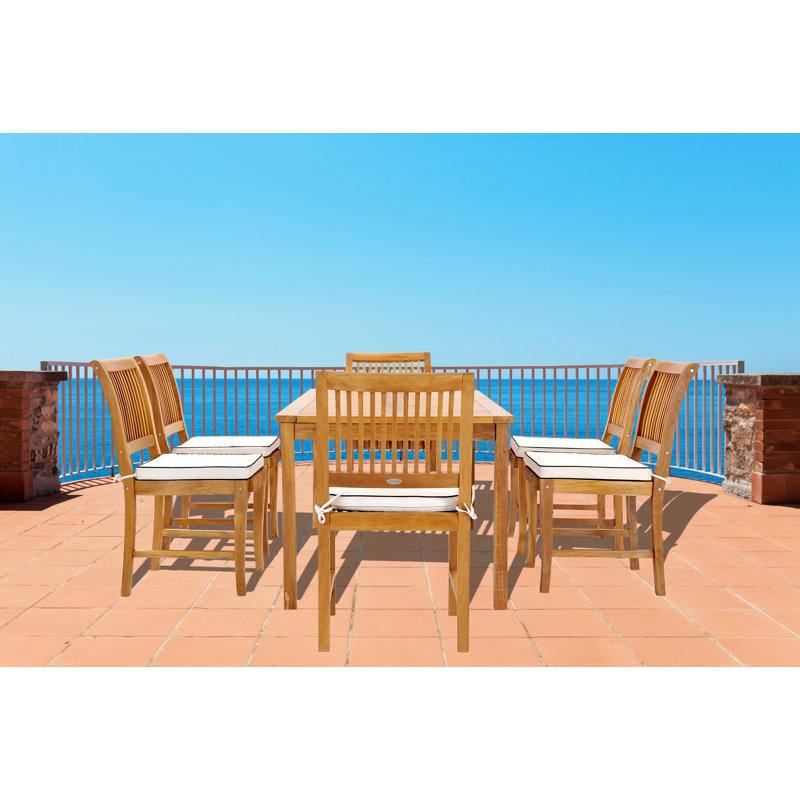 Outdoor 7 - Piece Teak Dining Set with Cushions