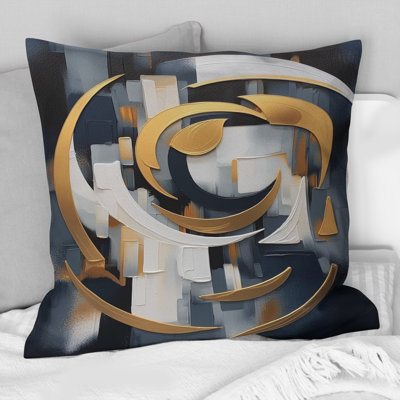 Gold White Shapes In Harmony - Abstract Shapes Printed Throw Pillow