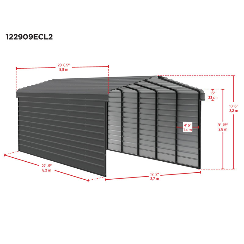 Steel Carport With 2 Side Wall Kits, 12X29X9, White
