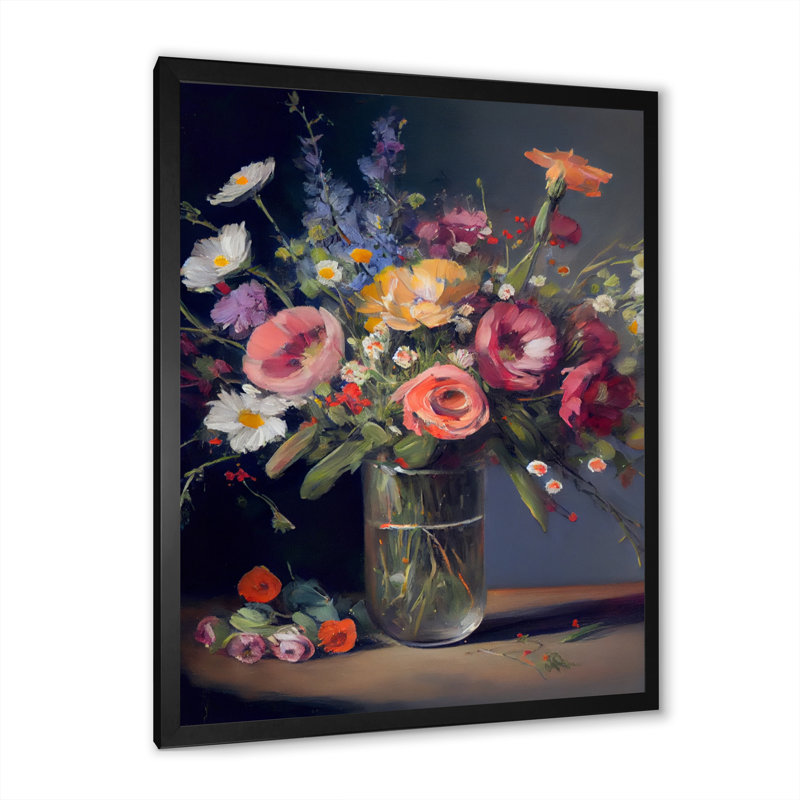 «Retro Still Life with Blossoming Wildflowers II», reproduction sur toile, H 40 po x l 30 po x P 1,5 po, Cadre photo noir