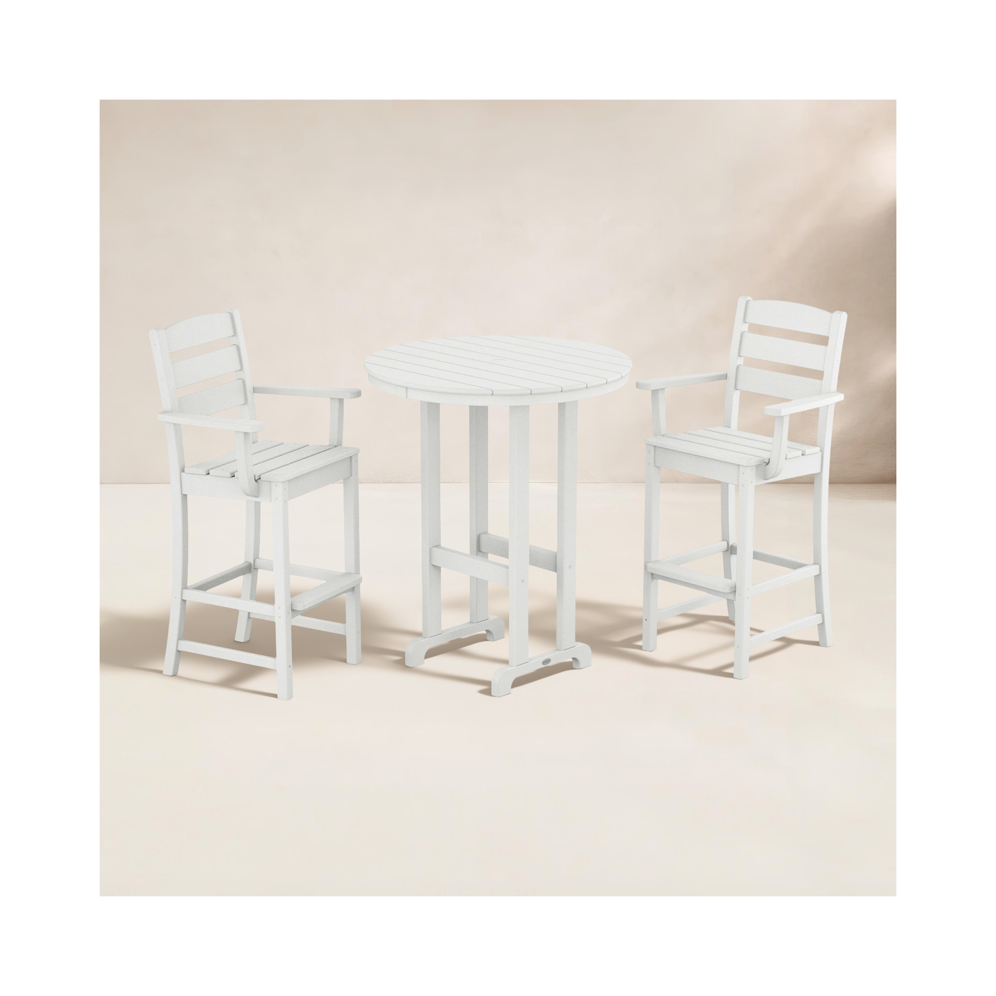 Lakeside 3-Piece Round Bar Arm Chair Set, White
