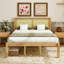 Grand lit plateforme en bois massif avec tête de lit en rotin, cadre de lit bohème de style campagnard, rangement sous le lit, aucun sommier nécessaire, bois naturel