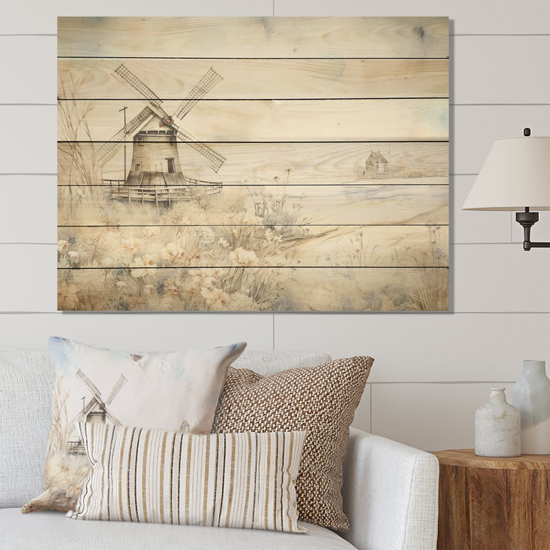 Moulin à vent nostalgique en hiver - Éoliennes sur bois, H 24 po x l 32 po x P 0,78 po