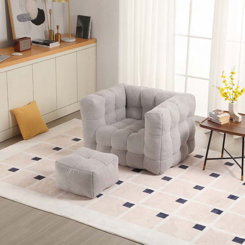 Joahnna Upholstered Armchair with Ottoman, Gray