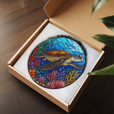 Attrape-soleil rond en vitrail (30 x 30 cm) - 1 pièce - Style vitrail - Chaîne en métal - Décoration murale et de jardin - Idée cadeau originale pour une pendaison de crémaillère ou la fête des Mères - Convient pour l'intérieur et l'extérieur