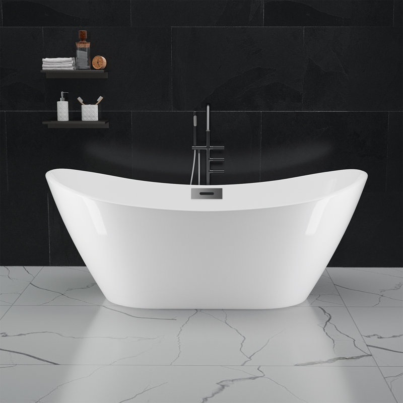 Acrylic Freestanding Soaking Bathtub with Integrated Overflow, Modern Luxury Stand Alone Tub for Bathroom