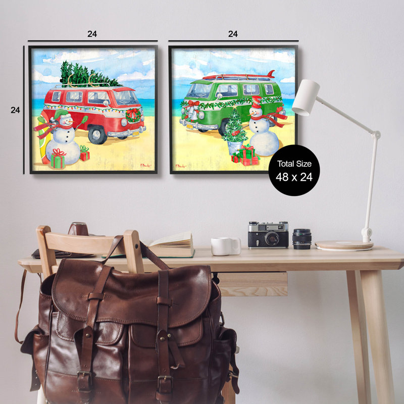 «Coastal Christmas Holiday Beach Snowmen», ensemble de 2 giclées encadrées par Paul Brent, H 24 po x l 24 po x P 1,5 po