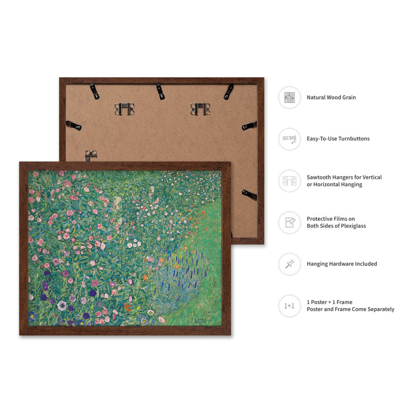 Gustav Klimt - Affiche de paysage de jardin italien, H 18 po x l 24 po, Affiche, Encadrement brun