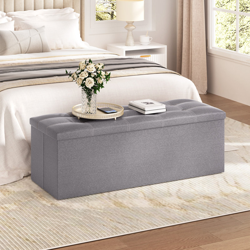 Folding Storage Linen Fabric Bedroom Bench With Storage, Gris clair, H 15 po x l 43 po x P 15 po