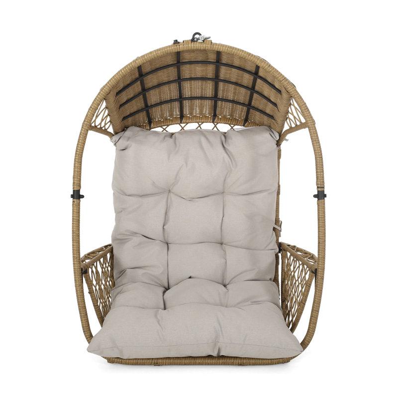 Balancelle de véranda en osier avec chaîne 8 pi Whetzel, Structure brun clair / coussin beige