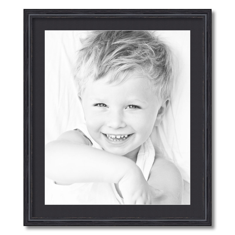 Black Wood Matte Picture Frame with Mat, Black