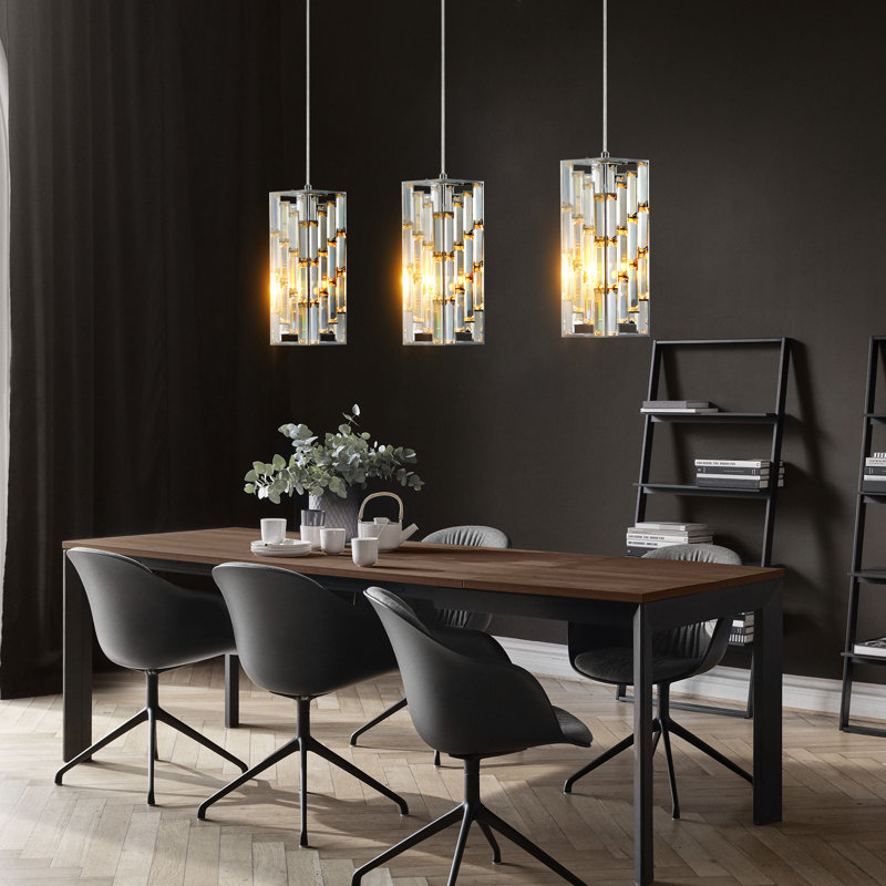 3-Light White Chrome Adjustable Iron Crystal Chandeliers