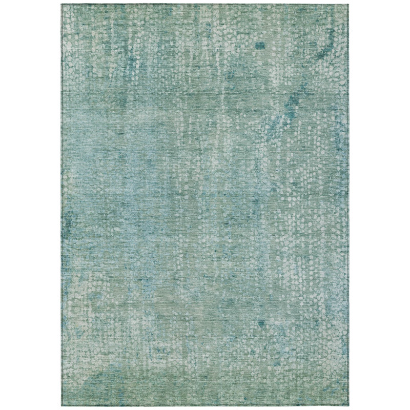 Machine Washable Indoor/Outdoor Xhevrie Teal Rug, Rectangle 9' x 12'