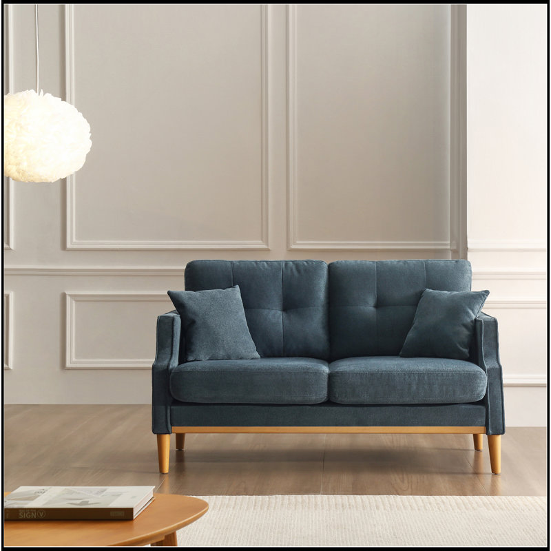Canapé 2 places Loveseat pour espace de vie principal, chambre à coucher, bureau, tissu imperméable, port de charge USB, 2 coussins, pieds en bois