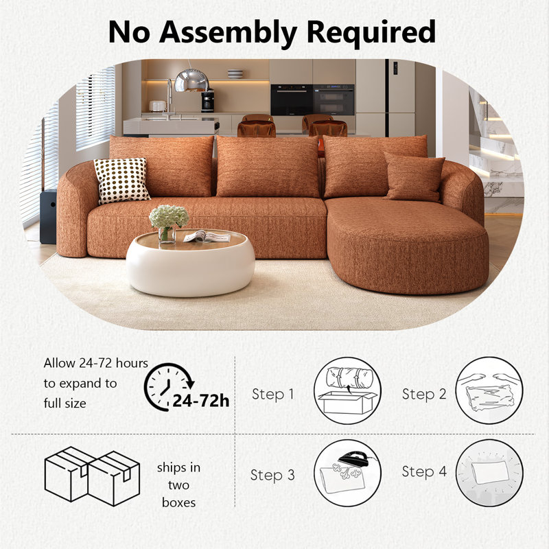 Canapé modulaire à dossier incurvé de luxe modulaire à dossier incurvé de 138,6 po Boneless, Orange, Orienté à droite