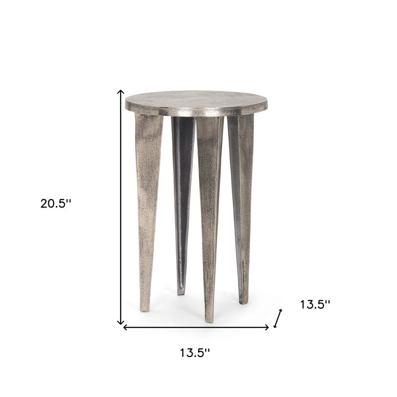 21" Silver Distressed Aluminum Round End Table