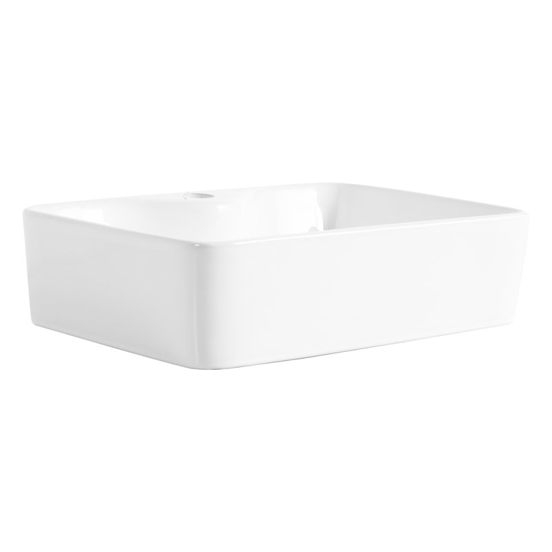 Lavabo de salle de bain rectangulaire en céramique blanc au-dessus du comptoir - attrait minimaliste moderne bien conçu