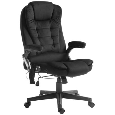 6 Vibration Office Chair With Heat, Padded , Adjustable Seat, Reclining Back, Black Velvet Massage & 125° ,