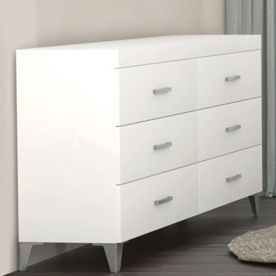Commode de rangement contemporaine à finition blanche avec 6 tiroirs et meubles de chambre à coucher 1 pièce