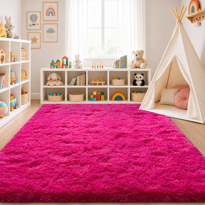 Solid Rug Soft Fluffy Rose Red Indoor Area Rug for Living Room Bedroom Nursery Kids Room, Rectangle 6' x 9', Rose Red