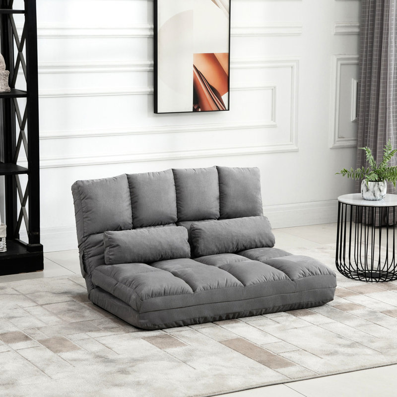 Canapé réglable, lit pliant avec 2 coussins, gris, peu encombrant, fauteuil convertible, plancher, épargne, structure robuste