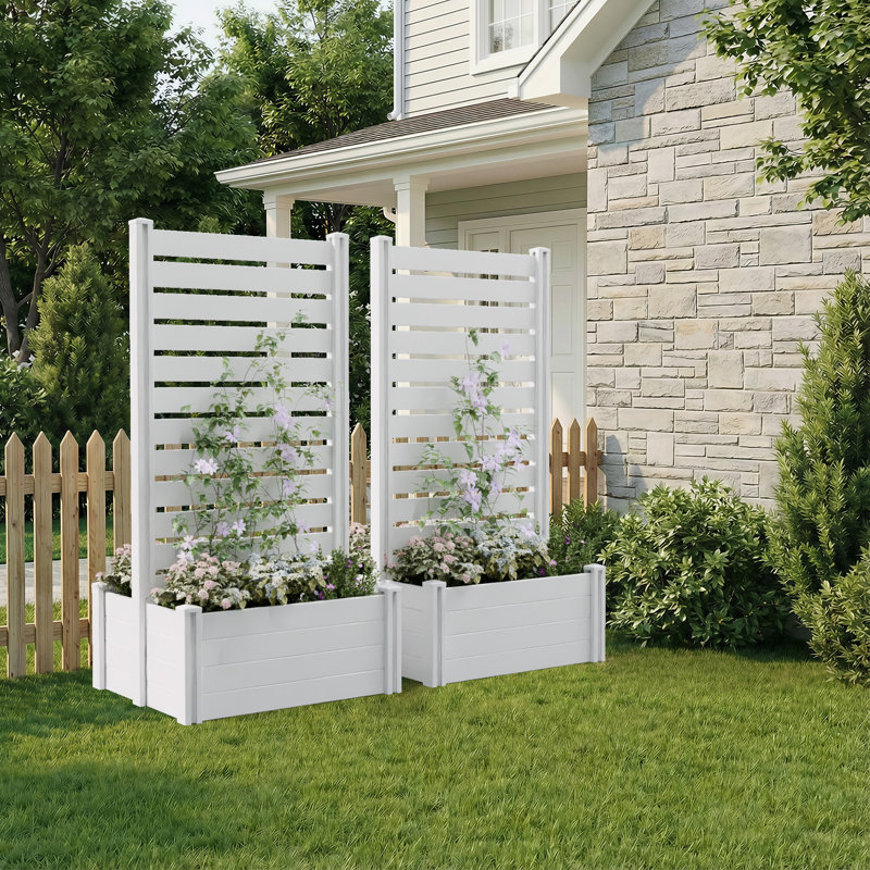Ensemble de jardinière extérieure en PVC 71 po x l 35 po x P 24 po avec treillis pour jardin surélevé, 71" H x 35" W x 24" D