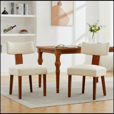 Ensemble de 2 chaises de salle à manger sans accoudoirs modernes avec tissu en lin et dossier incurvé pour une assise confortable dans la salle à manger ou le salon