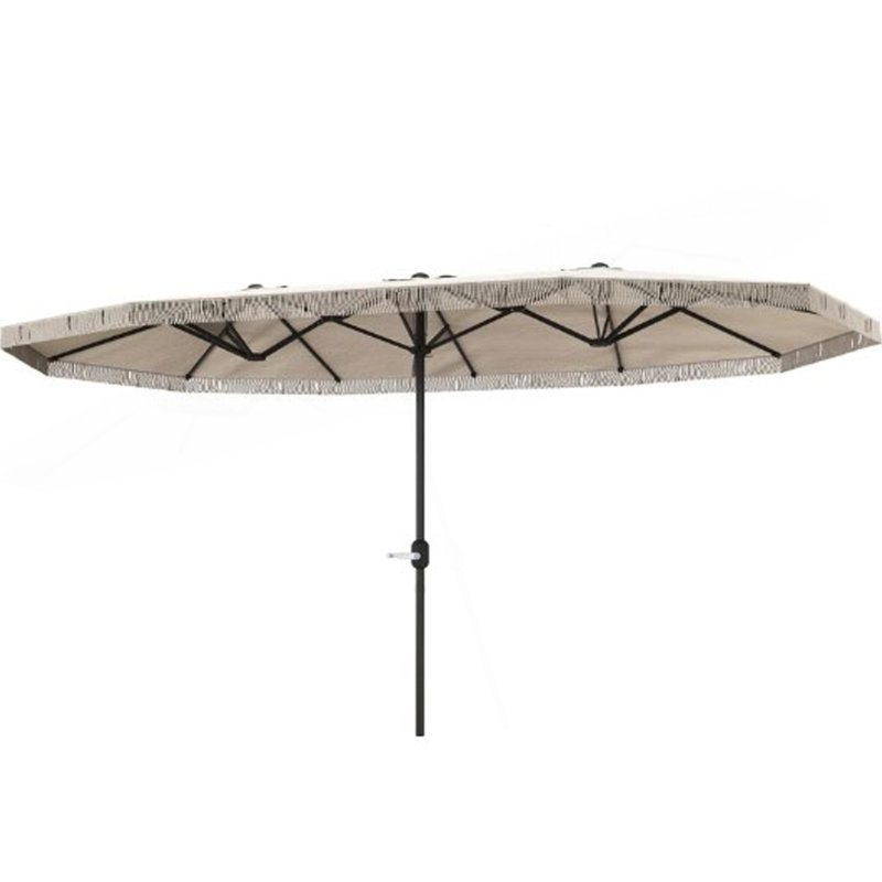 Très grand parasol rectangulaire pour patio, avec frange et manivelle, Beige