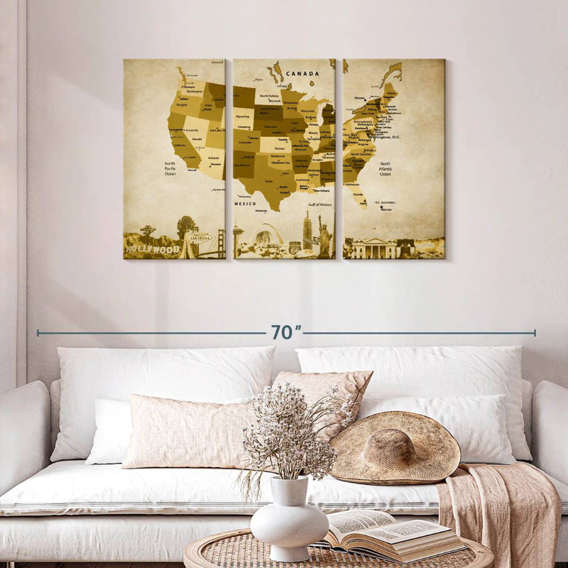 Carte des États-Unis en bronze Aliaz, H 28 po x l 45 po