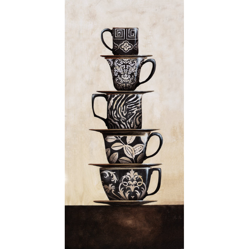 Stacked Coffee Cups - Painting Print, 46 cm H x 30 cm W, Black Floater Framed