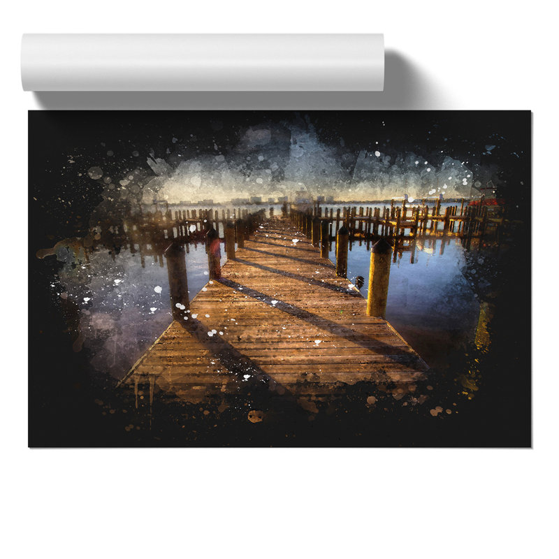Jetty over the Lake - Unframed Painting, 59cm H x 84cm W x 0.1cm D