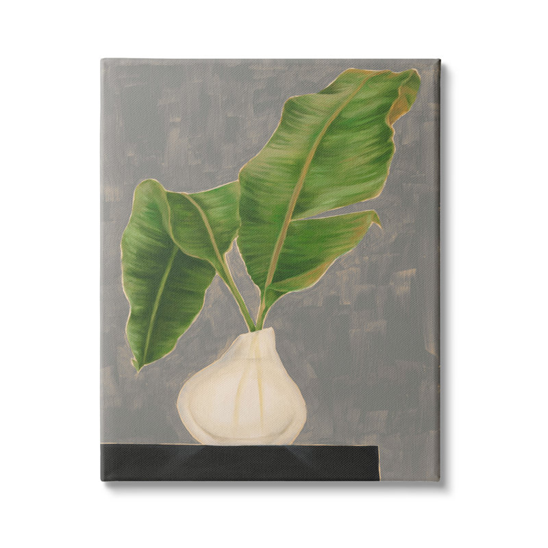 «Tropical Plant Leaf», peinture de table contemporaine par Jennifer Goldberger, H 30 po x l 24 po x P 1,5 po, Toile tendue