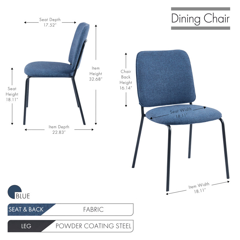 Ensemble de 2 chaises de salle à manger Prisca, Bleu