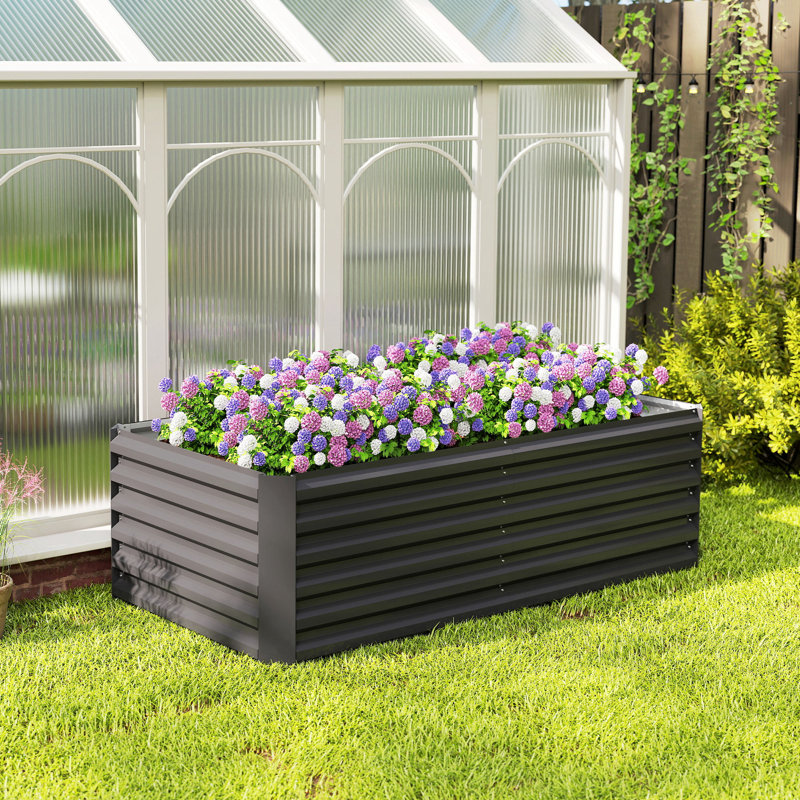 Lit de jardin surélevé galvanisé, boîte à fleurs 6 pi x 3 pi x 2 pi, gris clair, Gris clair