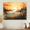 Automne, arbres et plantes sous la rivière Warm Sunset - Paysage abstrait, art mural, salon