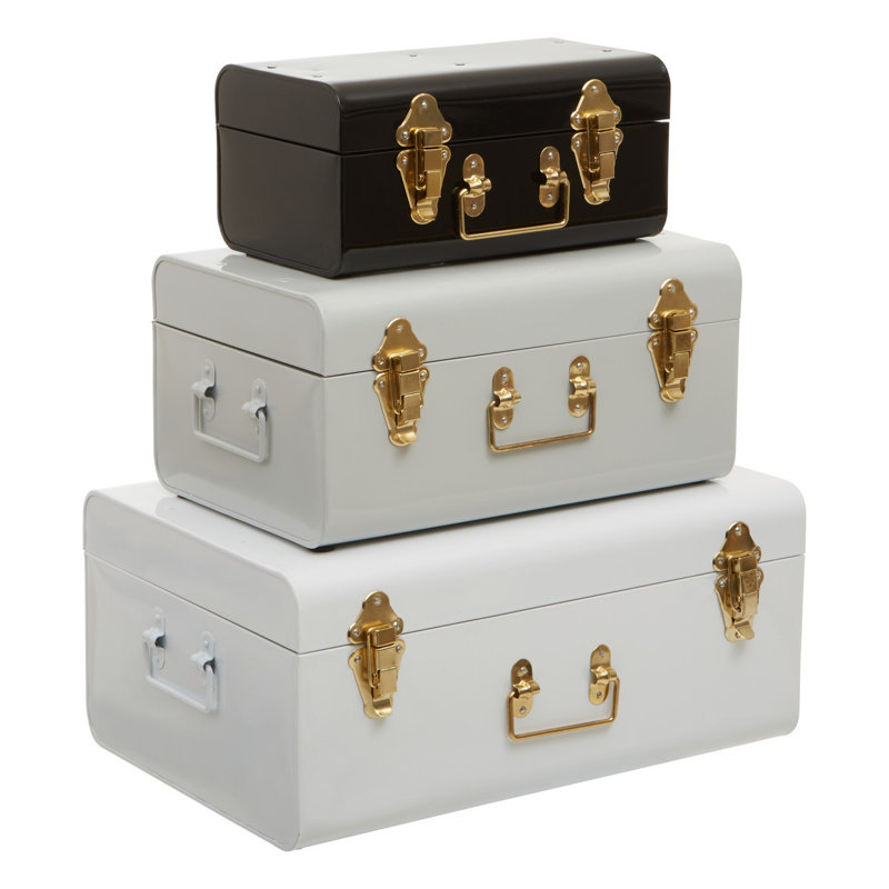 Forbush 3 Piece Accent Trunk Set, Black/Grey/White