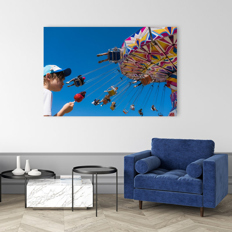 «Boy with Carnival Swings», impression d'art abstrait coloré, architecture estivale, H 40 po x l 60 po