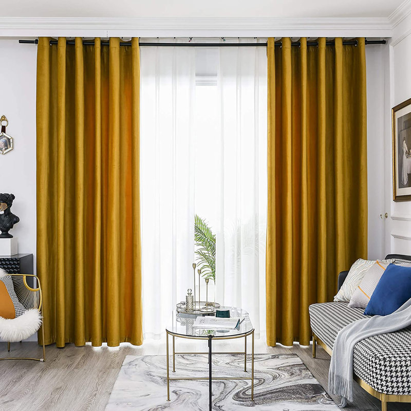 Paire de rideaux occultant et isolant de couleur unie avec œillets, L 52 po x L 95 po, Jaune doré