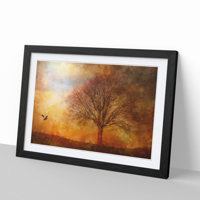 Bird and Tree at Sunset - Picture Frame Painting, Black Framed, 36cm H x 48cm W x 2cm D