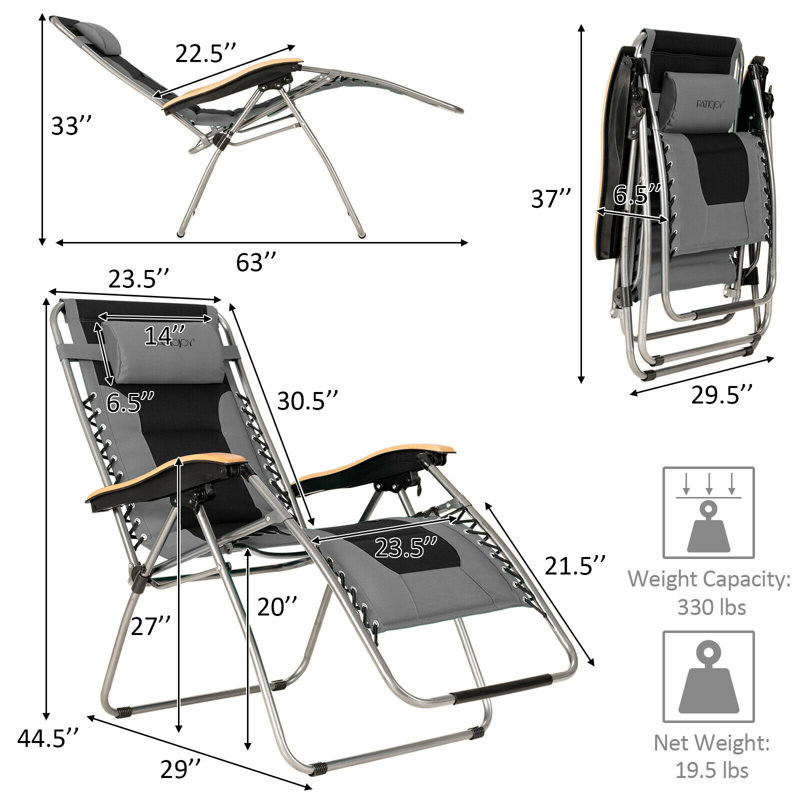 Oversized Gray Steel Zero Gravity Lounger with Cushions and Arms