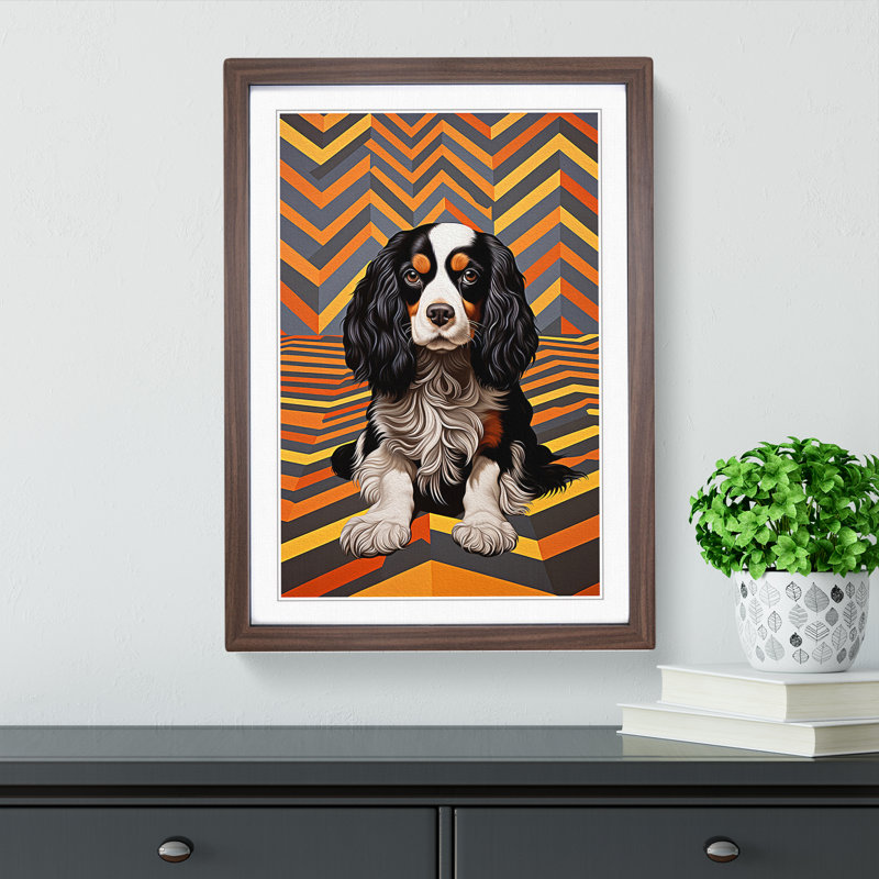 Cavalier King Charles Spaniel Op - Single Picture Frame Print on Wood, Walnut Framed, 64cm H x 46cm W x 2cm D