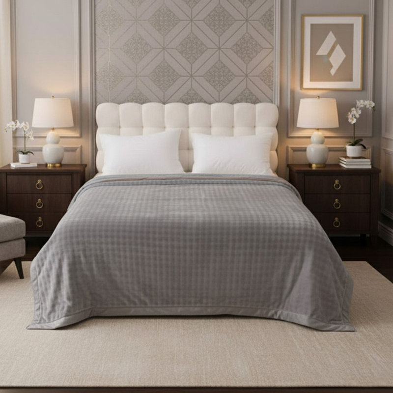 Popo Blanket Soft Embossed Fleece Throw – 2PLY Lightweight Warm Bed Blanket, Double & King Sizes, Silver, 200cm x 150cm