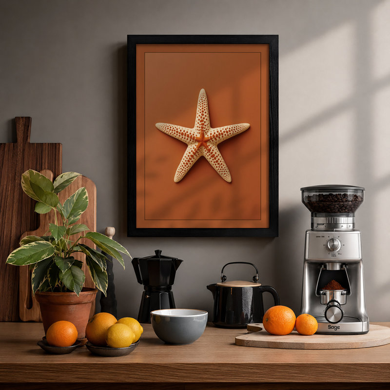 Textured Starfish Coastal - Framed Print, Black, A3 - 42.0 x 29.7 cm