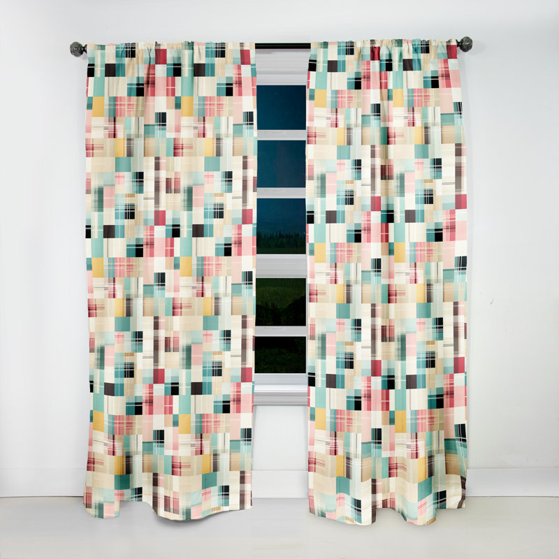 Ayak Vintage Pastel Checks Pattern - Plaid Velvet Curtain - Room darkening - 1 panel, 52" W x 90" L