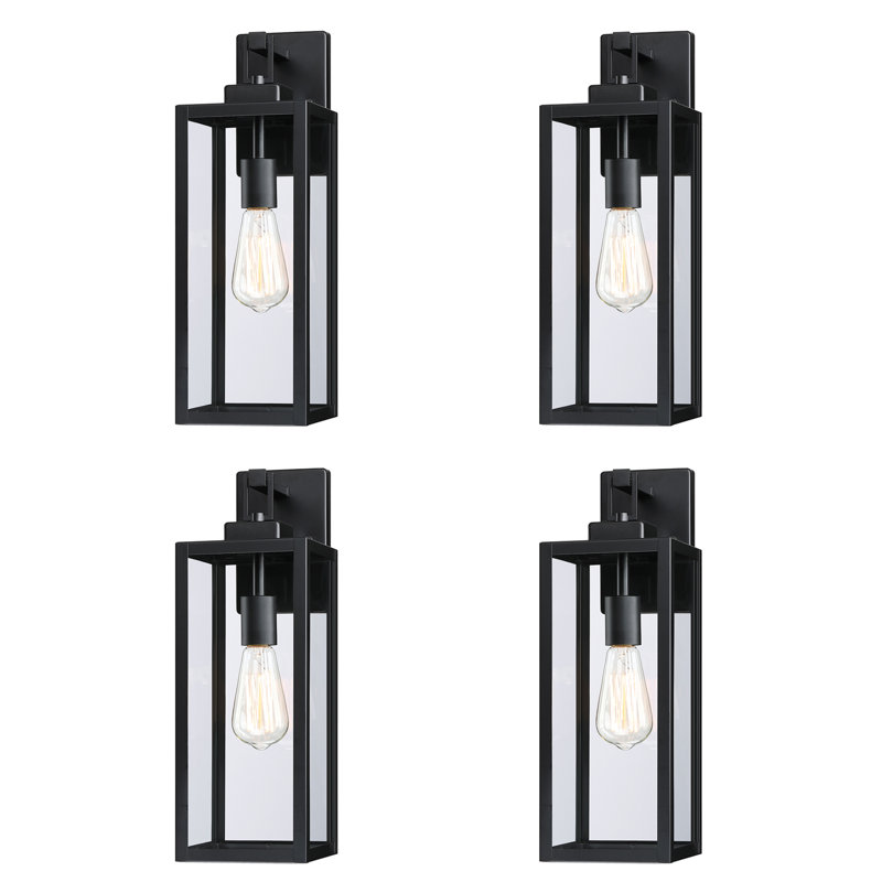 4-pack 1-Light Outdoor Wall Light with Matte Black Finish & Clear glass shade, 18" H x 6" W x 7.75" D