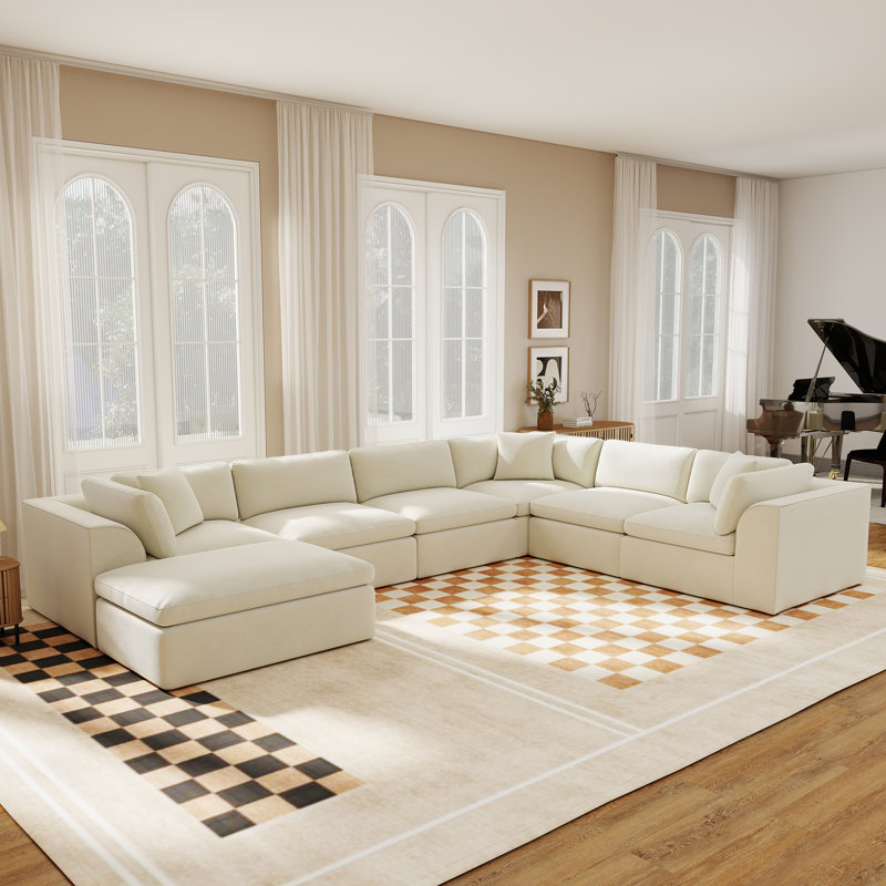 Boneless 7-Seater Modular L-Shaped Sectional Sofa With Ottoman Cloud-Like Chenille Fabric Modern Boneless Design For Apartments