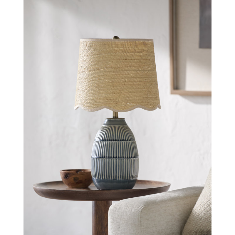 Modern Ceramic Table Lamp, Beige, Jute, Blue