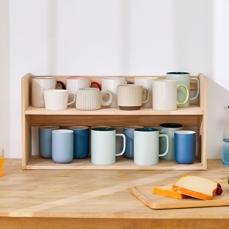 Porte-gobelet en pin | Porte-gobelet domestique | Porte-tasse à café de bureau | Angle de sécurité courbé
