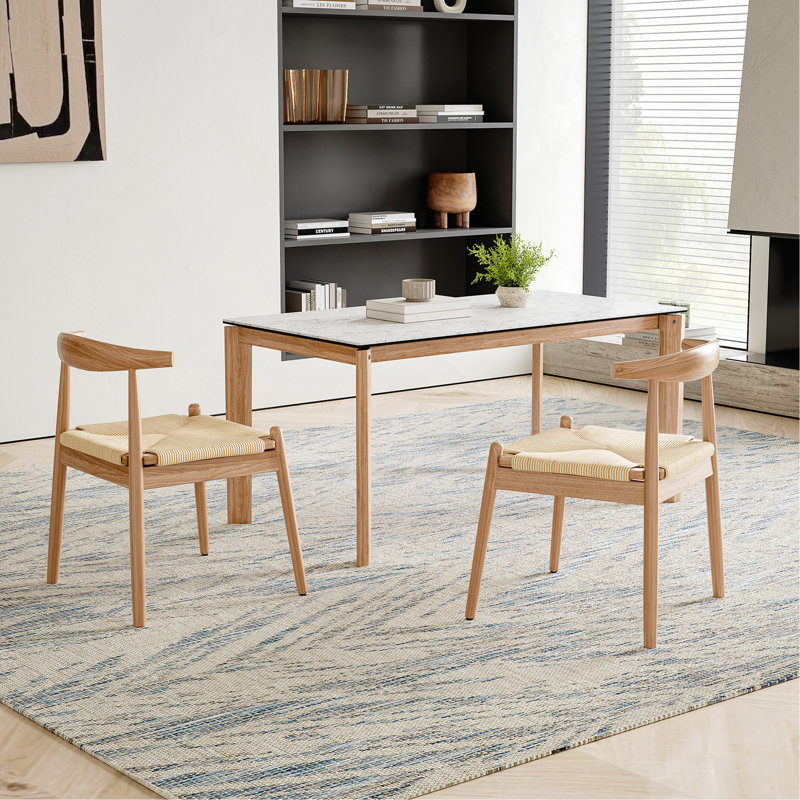 Ensemble de 2 chaises de salle à manger de style Mid-Century avec structure en chêne massif et siège tissé à la main Weave